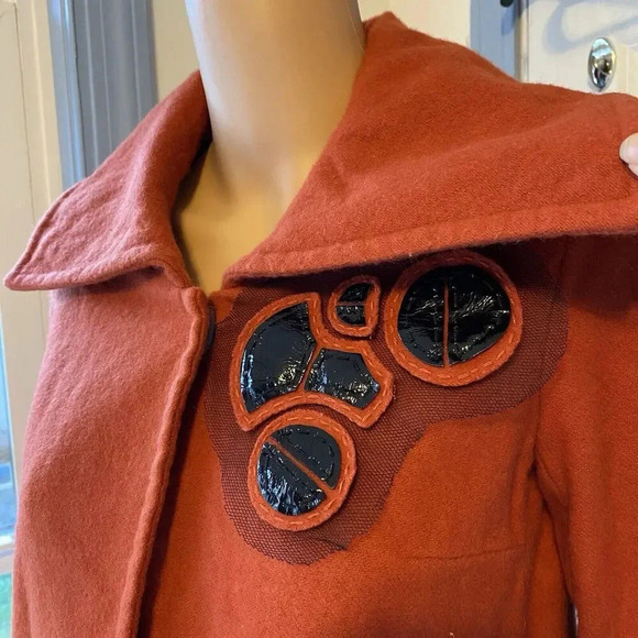 Luxury Silk Wool PeaCoat Jacket Career Business Lady 4/S Orange 3/4 Slv VeraWang - Picture 7 of 9